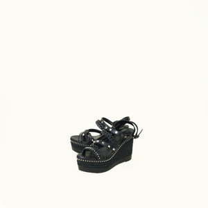 Hermes Noir Studded Wedge Sandal 40