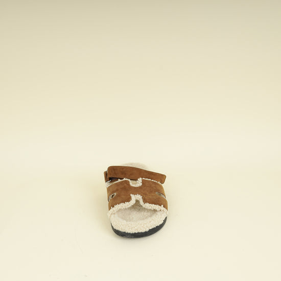 Hermes Naturel Suede Shearling Chypre Sandal 42