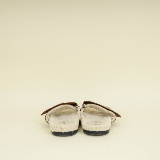 Hermes Naturel Suede Shearling Chypre Sandal 42