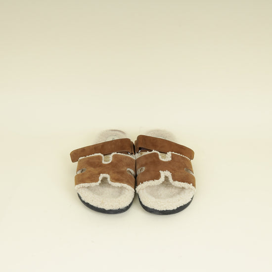 Hermes Naturel Suede Shearling Chypre Sandal 42