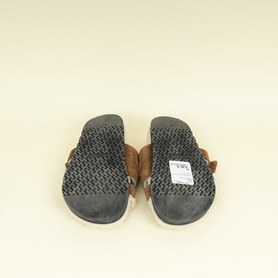 Hermes Naturel Suede Shearling Chypre Sandal 42