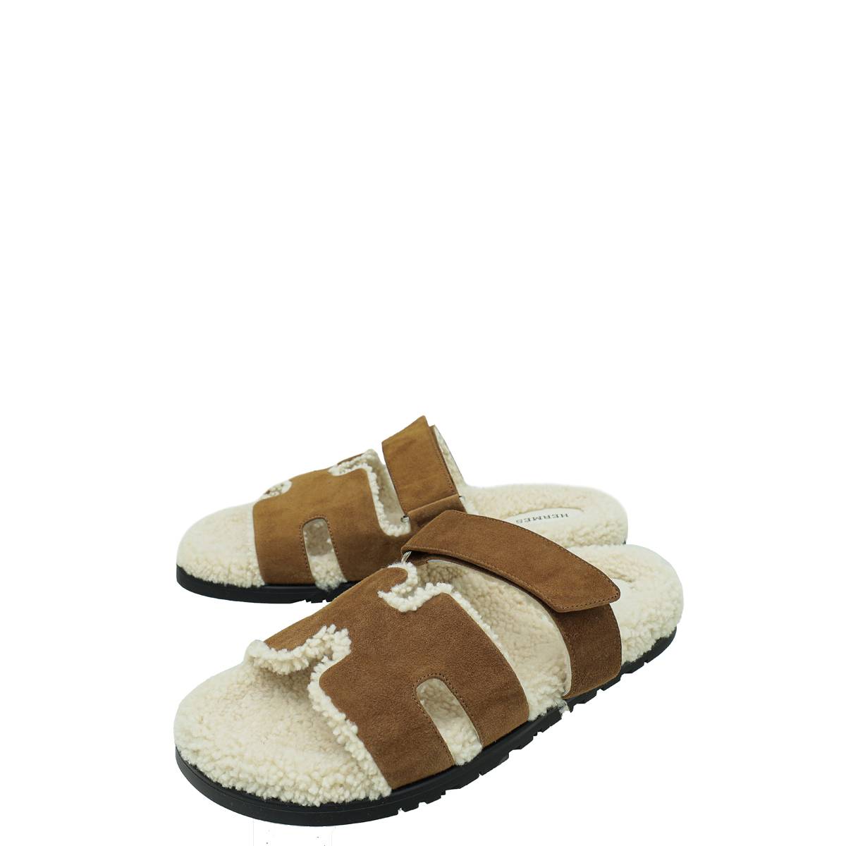 Hermes Bicolor Suede Wool Shearling Chypre Sandal 42-Hermes-THE CLOSET