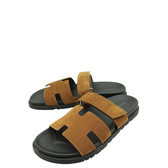 Hermes Brun Fum Suede Goatskin Chypre Sandal 43