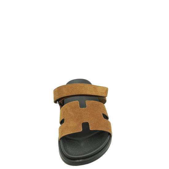 Hermes Brun Fum Suede Goatskin Chypre Sandal 43