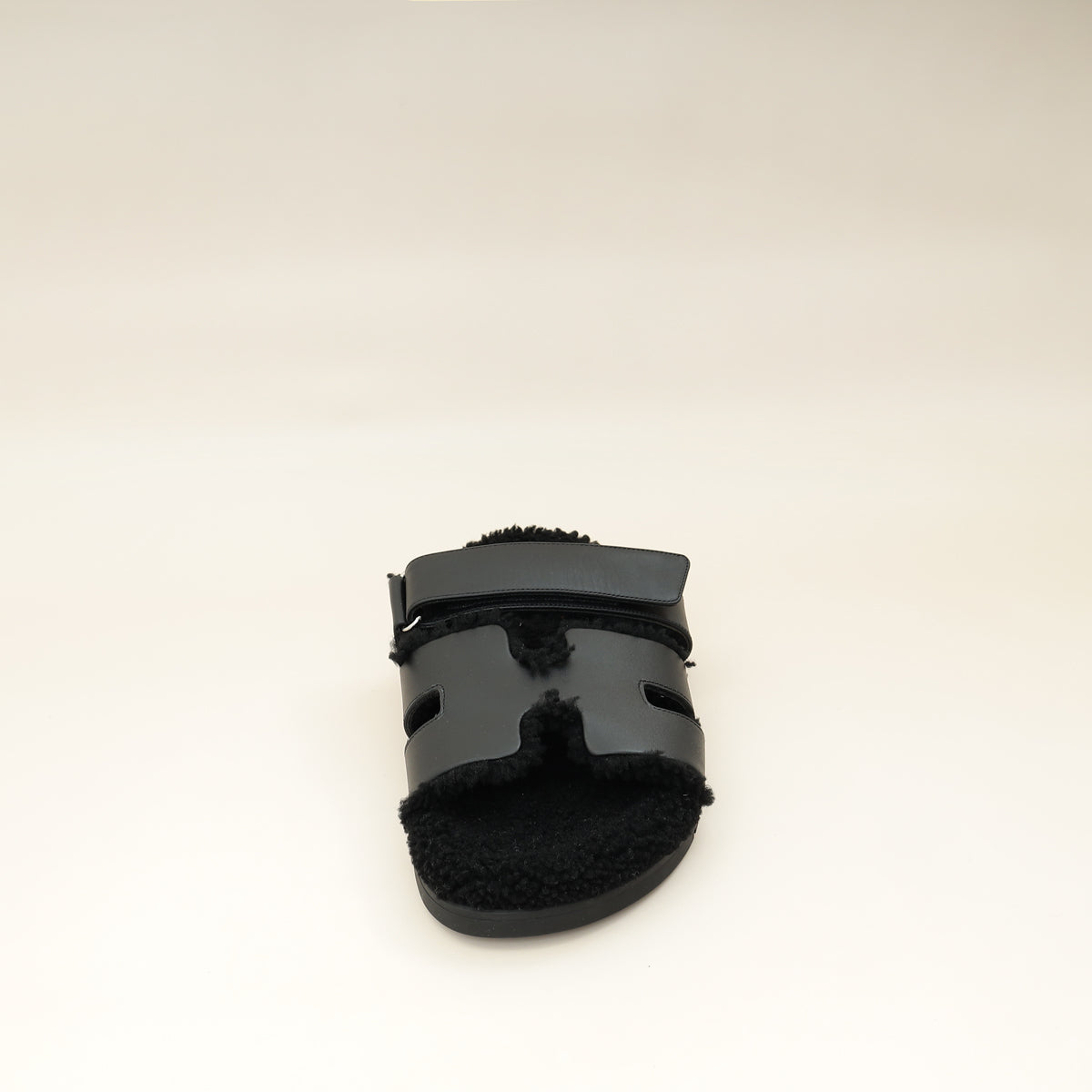 Hermes Noir Chypre With Shearling Sandal 44-Hermes-THE CLOSET