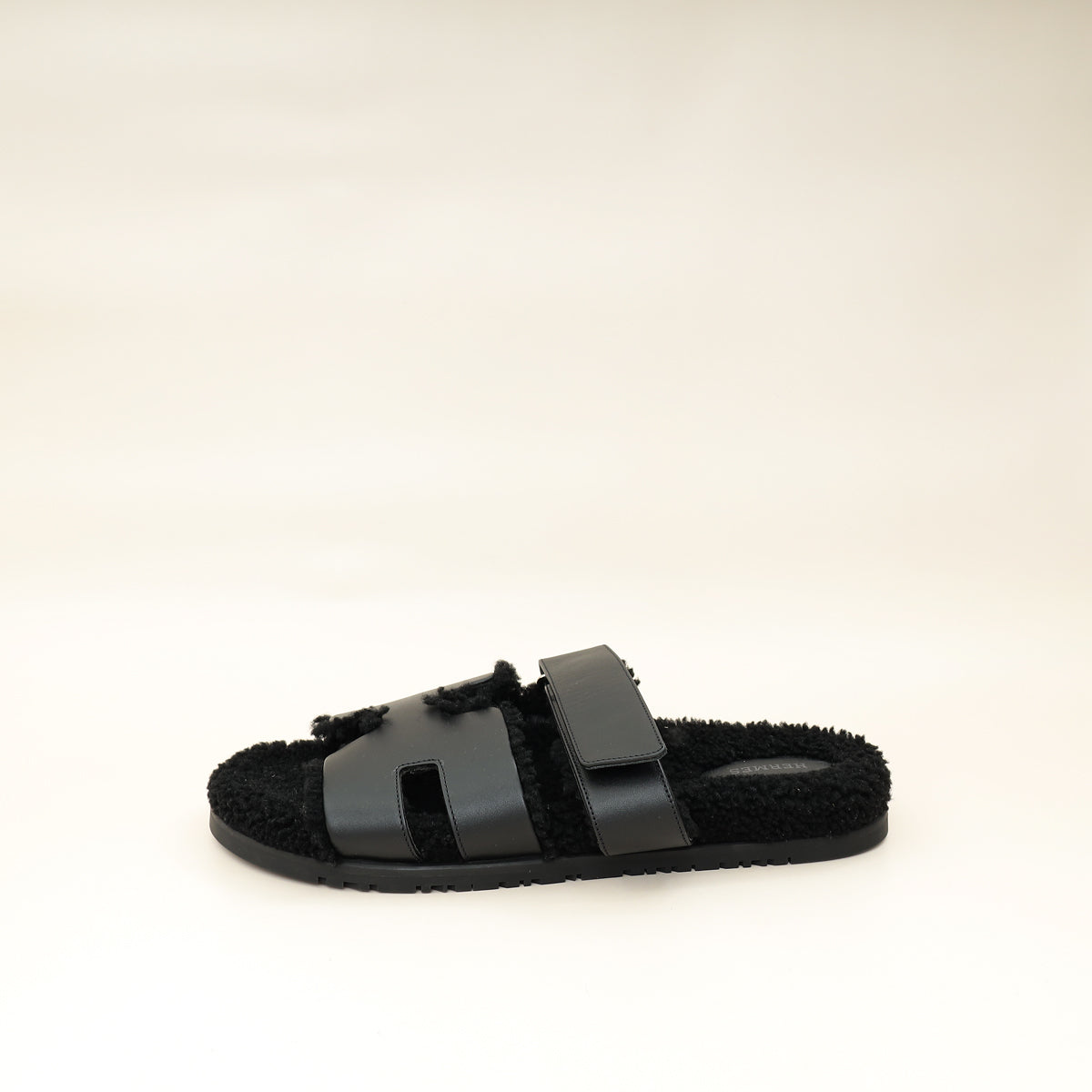 Hermes Noir Chypre With Shearling Sandal 44-Hermes-THE CLOSET