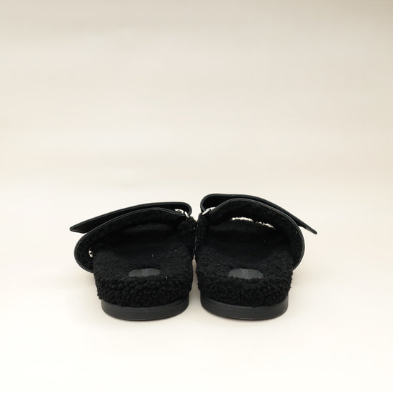 Hermes Noir Chypre With Shearling Sandal 44-Hermes-THE CLOSET