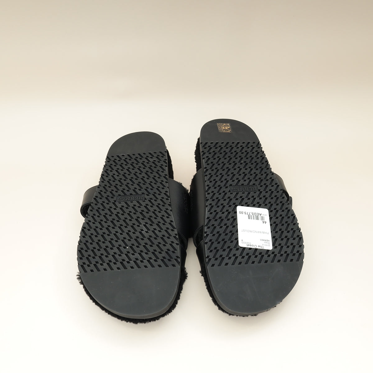 Hermes Noir Chypre With Shearling Sandal 44-Hermes-THE CLOSET