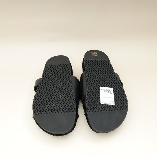 Hermes Noir Chypre With Shearling Sandal 44-Hermes-THE CLOSET