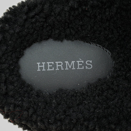 Hermes Noir Chypre With Shearling Sandal 44-Hermes-THE CLOSET