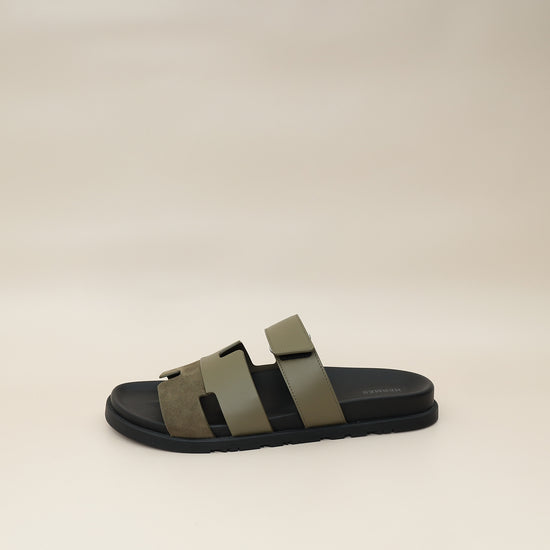 Load image into Gallery viewer, Hermes Vert Toundra Suede Chypre Sandal 44-Hermes-THE CLOSET
