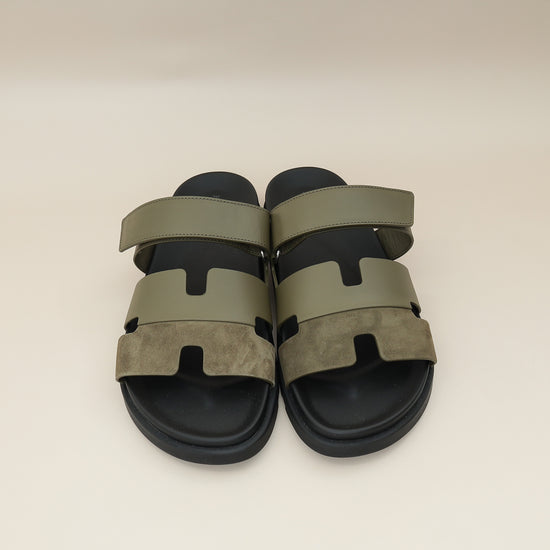 Load image into Gallery viewer, Hermes Vert Toundra Suede Chypre Sandal 44-Hermes-THE CLOSET
