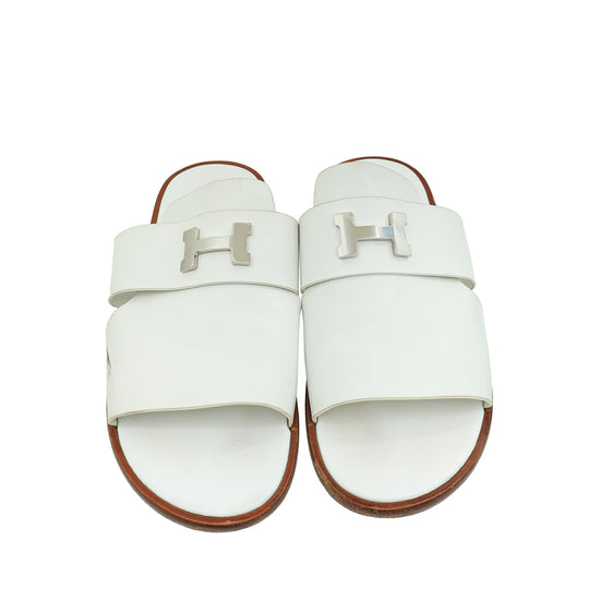 Hermes Blanc Arles Calfskin Mule 45-Hermes-THE CLOSET