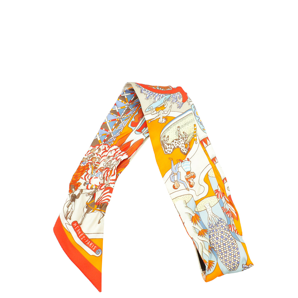 Hermes Orange Multicolor Silk Exposition Universelle Twilly-Hermes-THE CLOSET