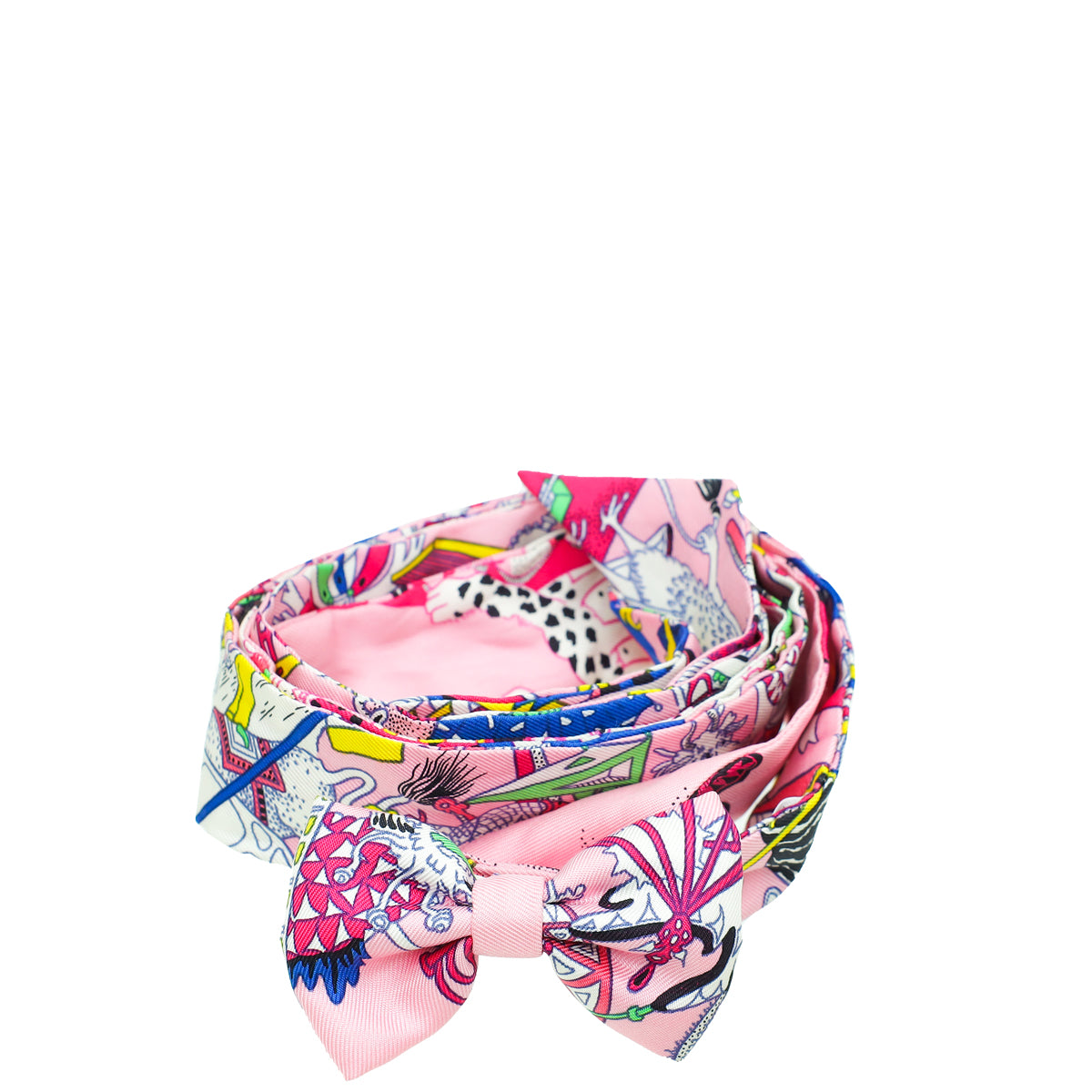 Hermes Pink Multicolor Hermes Extra Long Twilly W/Bow-Hermes-THE CLOSET