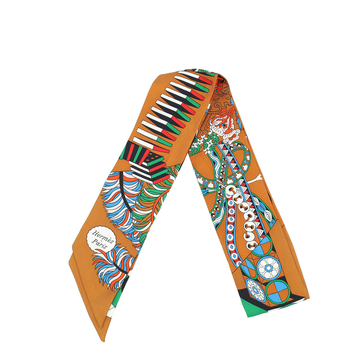 Hermes Caramel Vert Bleu Silk De l'Ombrelle Aux Duels Twilly-Hermes-THE CLOSET