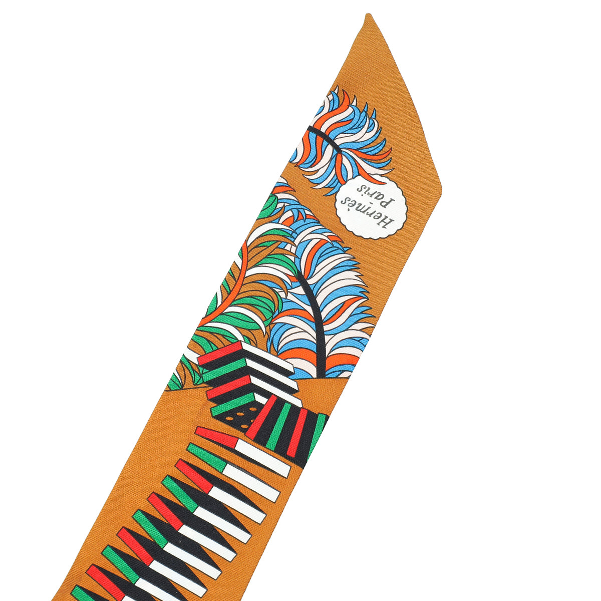 Hermes Caramel Vert Bleu Silk De l'Ombrelle Aux Duels Twilly-Hermes-THE CLOSET