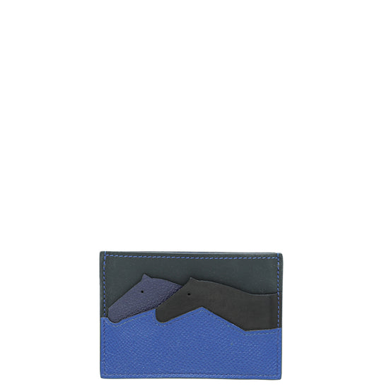 Hermes Les Petits Chevaux Card Holder Leather Blue 1162701