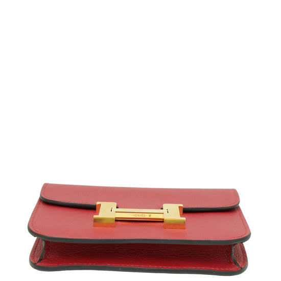 Hermes Rouge H Constance Evercolor Slim Wallet