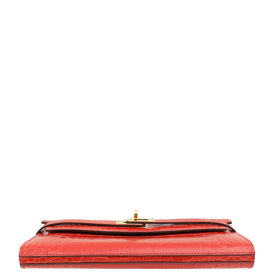 Load image into Gallery viewer, Hermes Geranium Shiny Alligator Kelly Longue Wallet
