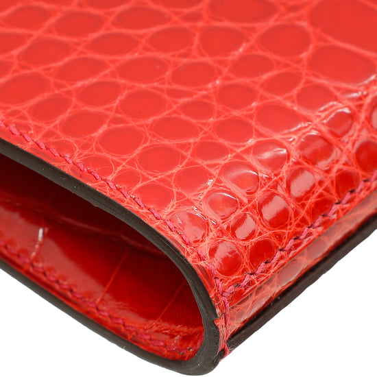 Load image into Gallery viewer, Hermes Geranium Shiny Alligator Kelly Longue Wallet
