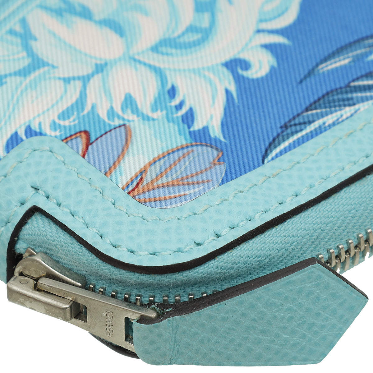 Hermes Bleu Atoll Flamingo Party Soie-Cool Silk Print Azap Zippy Wallet