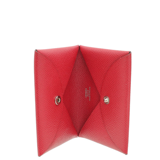 Hermes Rouge H Calvi Card Holder