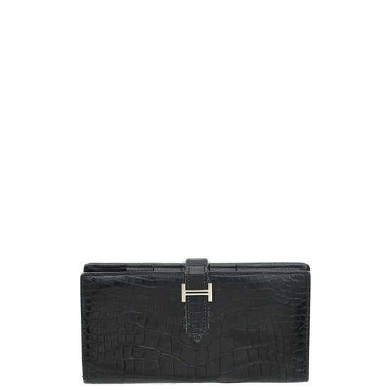 Hermes Noir Alligator Bearn Wallet