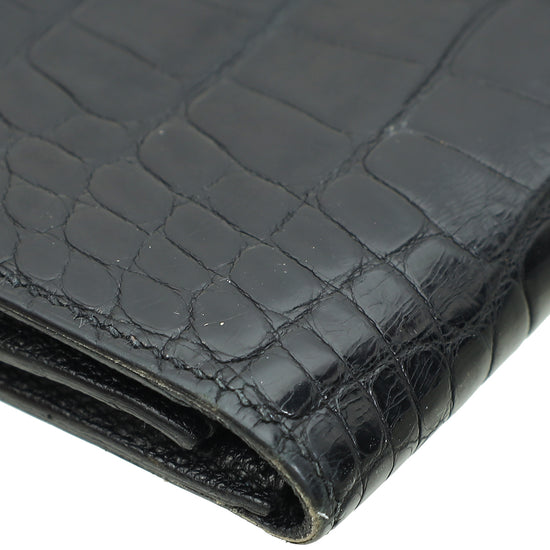 Hermes Noir Alligator Bearn Wallet