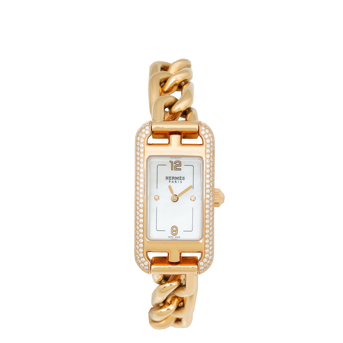 Hermes Rose Gold Diamonds Nantucket Quartz Small Model 29mm Watch