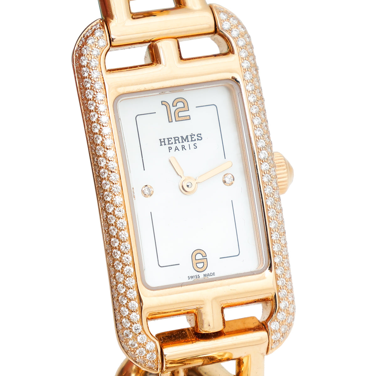 Hermes Rose Gold Diamonds Nantucket Quartz Small Model 29mm Watch