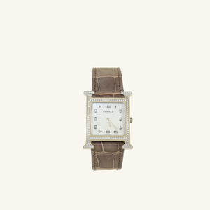 Hermes Stainless Steel Diamond MOP Heure H Medium Model Quartz Watch