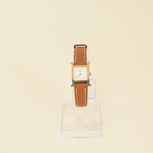 Hermes Yellow-Gold Plated Stainless Steel Mini Heure H Quartz Watch (Ladies)