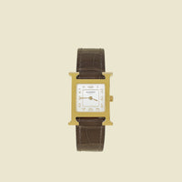 Hermes Stainless Steel Gold Tone Heure H Small Model 25mm Quartz Watch