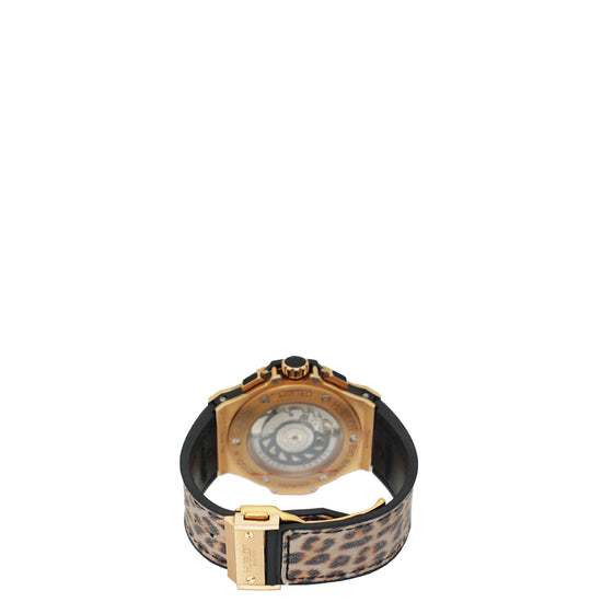 Hublot 18K Rose Gold Leopard Bang Chronograph Automatic Diamond 44mm Watch