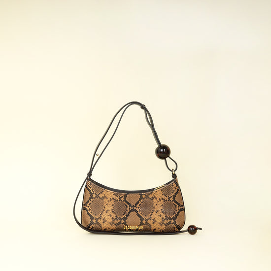 Jacquemus Dark Brown Le Bisou Perle Python-Embossed Shoulder Bag