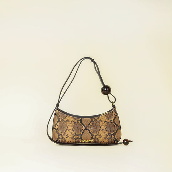 Jacquemus Dark Brown Le Bisou Perle Python-Embossed Shoulder Bag