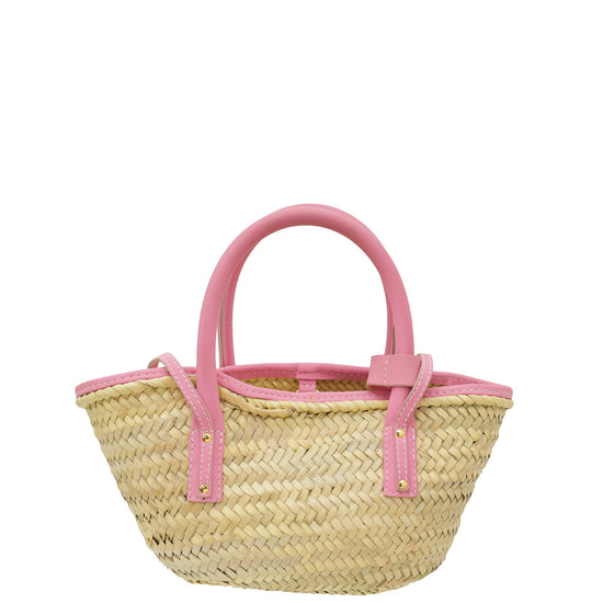 Jacquemus Bicolor Le Petit Panier Soli Straw & Suede Mini Basket Bag