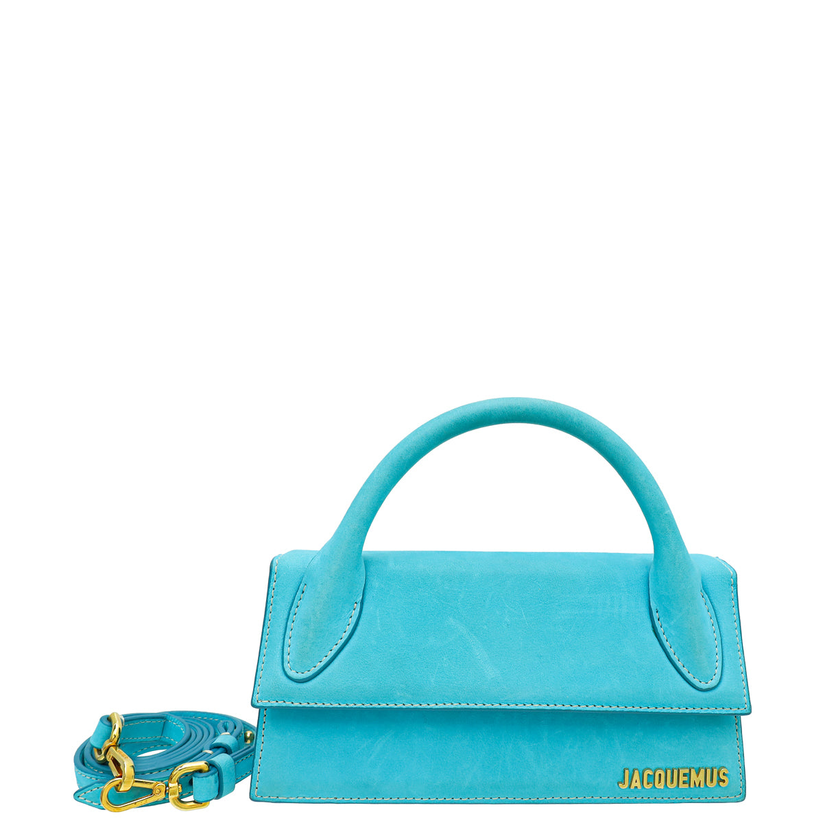 Jacquemus Turquoise Suede Le Chiquito Long Top Handle Bag