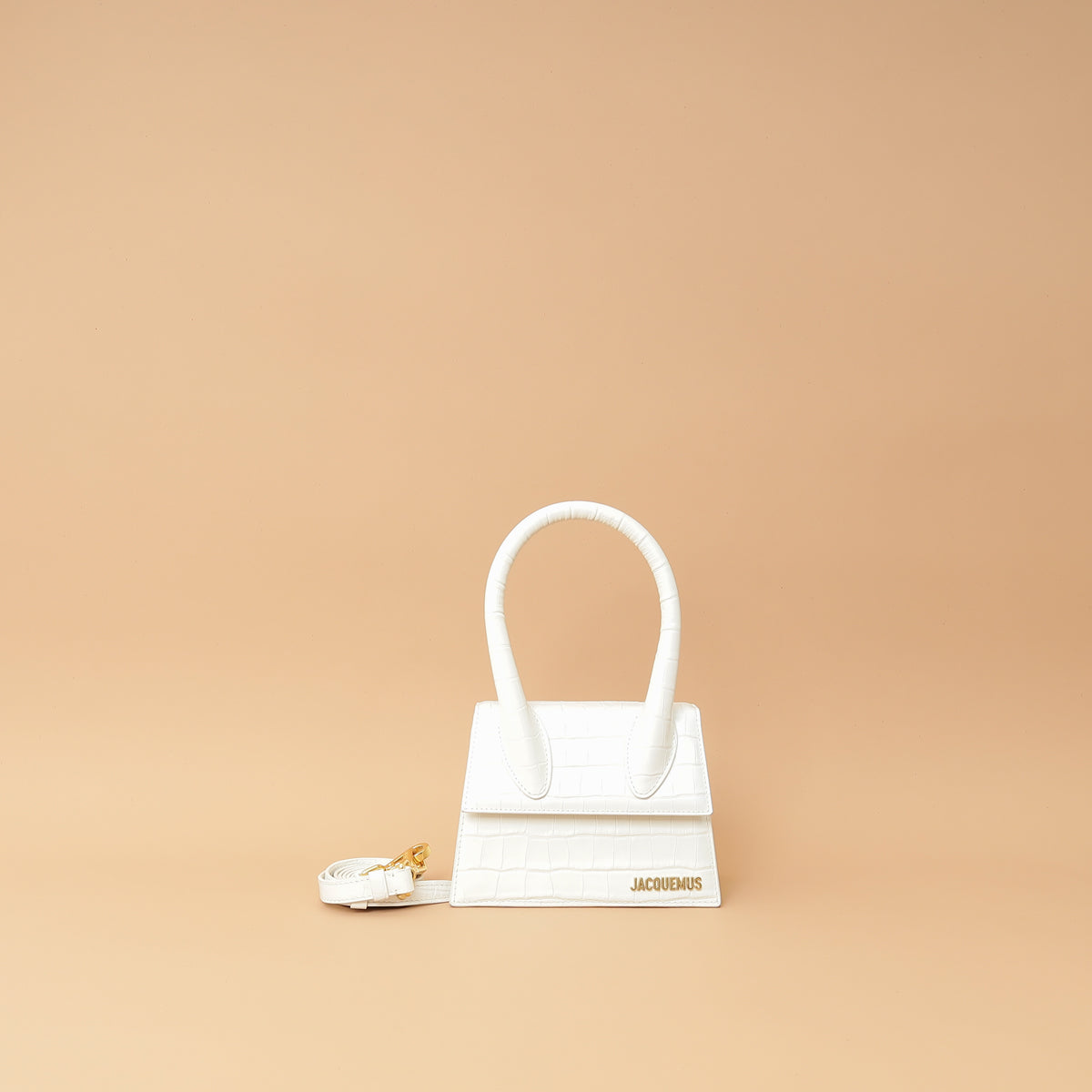 Jacquemus White Croco Embossed Chiquito Medium Bag-Jacquemus-THE CLOSET