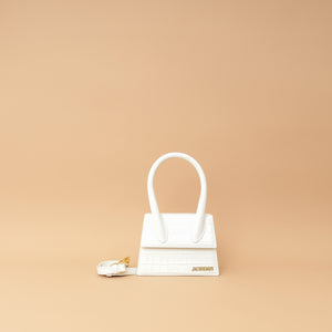 Jacquemus White Croco Embossed Chiquito Medium Bag