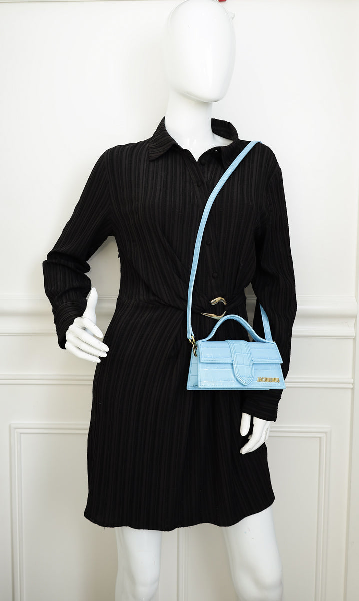 Jacquemus Light Blue Croco Embossed Le Bambino Les Classiques Small Bag