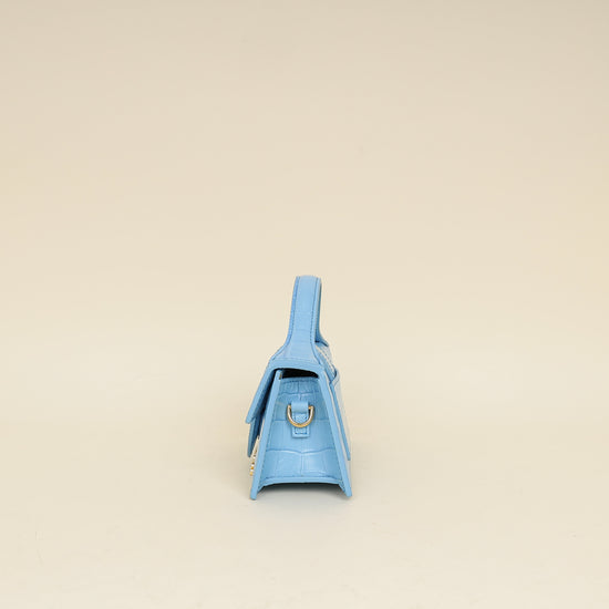 Jacquemus Light Blue Croco Embossed Le Bambino Les Classiques Small Bag