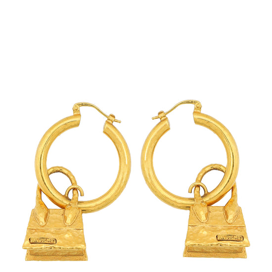 Jacquemus Gold Finish Chiquito Pendant Hoop Earrings