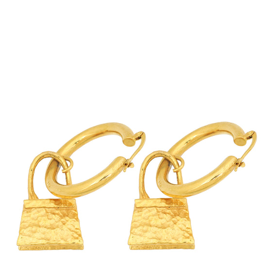 Jacquemus Gold Finish Chiquito Pendant Hoop Earrings