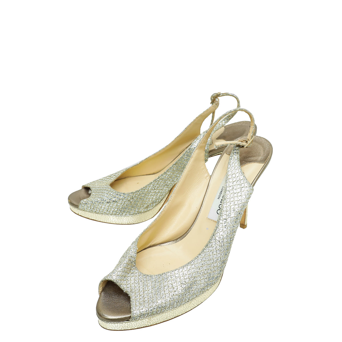 Jimmy Choo Metallic Light Gold Glitter Peep Toe Slingback 40-Jimmy Choo-THE CLOSET