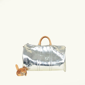 Louis Vuitton Metallic Silver Monogram Mirror Keepall Bandouliere 50 Bag