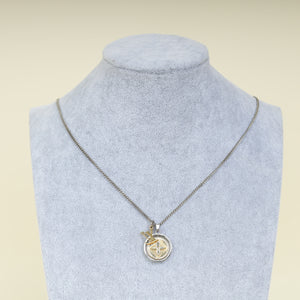 Louis Vuitton Silver Gold Round Rotating Pendant Necklace