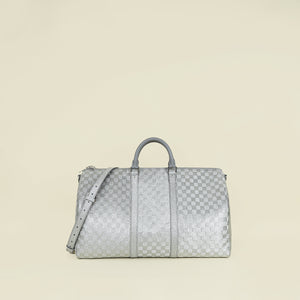 Louis Vuitton Metallic Silver Virgil Abloh Damier Glitter Keepall Bandouliere 50 Bag (For Men) (Copy)