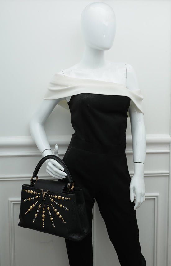 Louis Vuitton Black Taurillon Leather Studded Capucines PM Bag